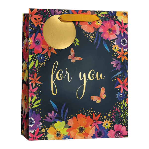 Gift Bag Medium – Dark Floral W215 x H265 x D100mm from Harrisons Direct