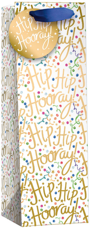 Wholesale Gift Bag Bottle - Hip Hip Hooray W125 x H365 x D100mm from Harrisons Direct