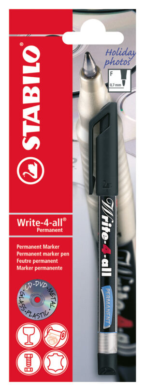 Stabilo Write 4 All Permanent Fine Tip Marker Carded Black from Harrisons Direct