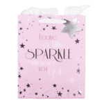 Gift Bag Medium Pink Sparkle W215 x H265 x D100mm from Harrisons Direct