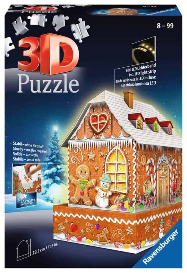 Ravensburger 3D 216 Piece Gingerbread House Puzzle in box from Harrisons Direct