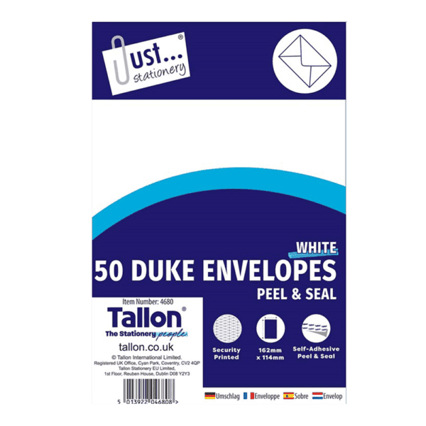 Just Stationery Duke White Envelopes 50s from Harrisons Direct