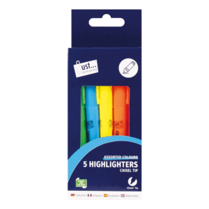 Just Stationery 5 Pack of Highlighters Assorted Bright Colours from Harrisons Direct