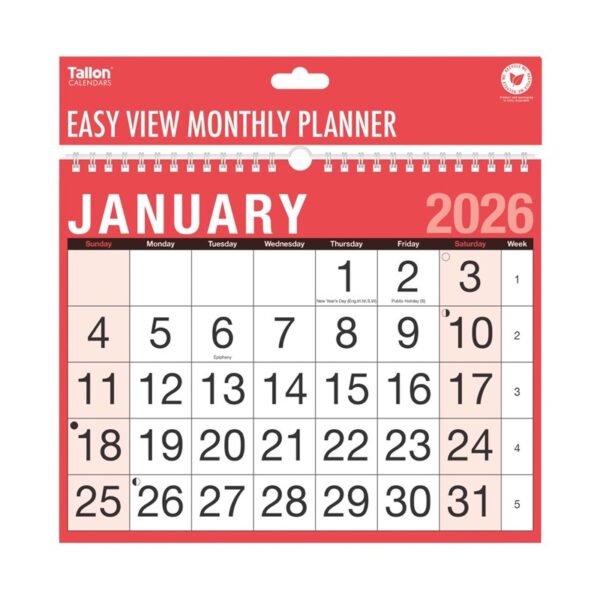 Wholesale 2026 Calendar Red & Black Month To View Easy View from Harrisons Direct