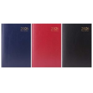 Wholesale 2026 Diary A5 Week To View Hardback Value Blue, Red & Black from Harrisons Direct