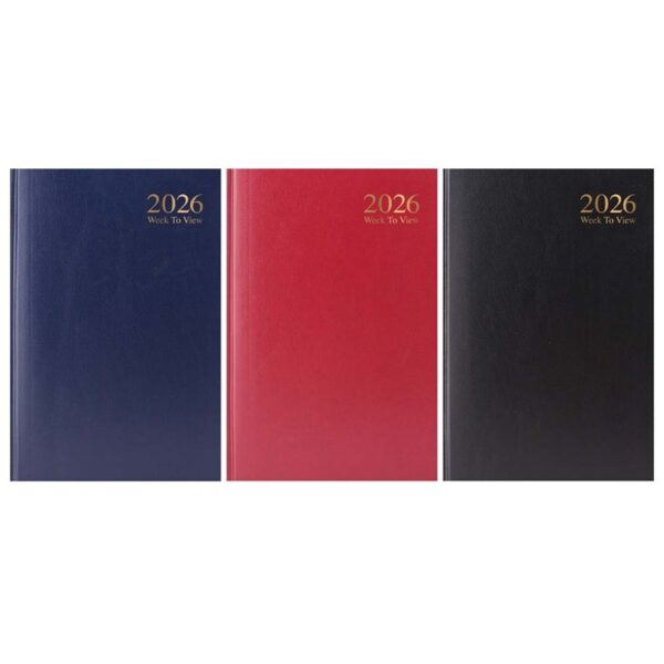 Wholesale 2026 Diary A5 Week To View Hardback Value Blue, Red & Black from Harrisons Direct