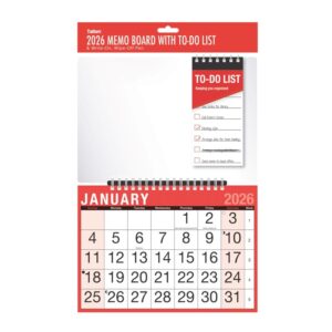 Wholesale 2026 Memo Calendar Red & Black Month To View & to-do list from Harrisons Direct