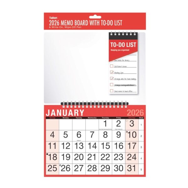 Wholesale 2026 Memo Calendar Red & Black Month To View & to-do list from Harrisons Direct