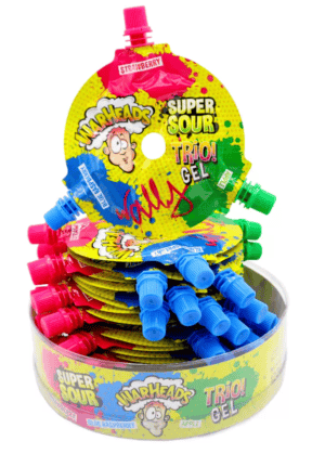 A box of Warheads Super Sour Gel Trio Wheel from Harrisons Direct