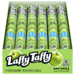 A Laffy Taffy box containing individual Laffy Taffy Sour Apple Ropes from Harrisons Direct