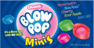 A box of Blow Pops Minis from Harrisons Direct