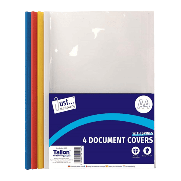 Just Stationery A4 Clear Document Covers Spines 4's from Harrisons Direct