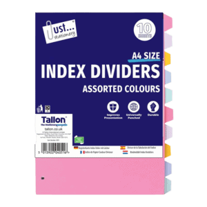 Just Stationery A4 Index Dividers Assorted Colours from Harrisons Direct