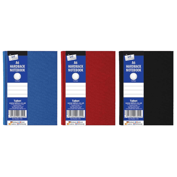 Just Stationery A6 hardback Notebook Red, Blue, Black from Harrisons Direct