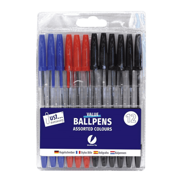 Just Stationery Ballpoint Pens Assorted 12s from Harrisons Direct