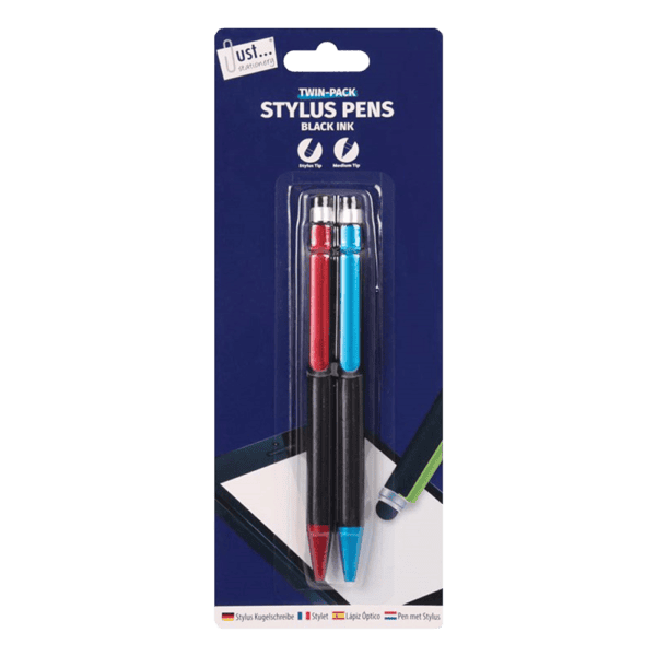 Just Stationery Ballpoint Pens Black Ink Stylus Top 2 Pack from Harrisons Direct