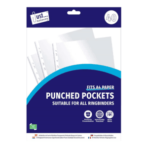 Just Stationery Clear Plastic Punched Pockets 40's from Harrisons Direct