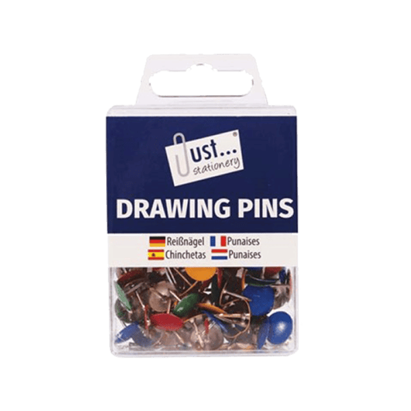 Just Stationery Drawing Pins Assorted Colours from Harrisons Direct