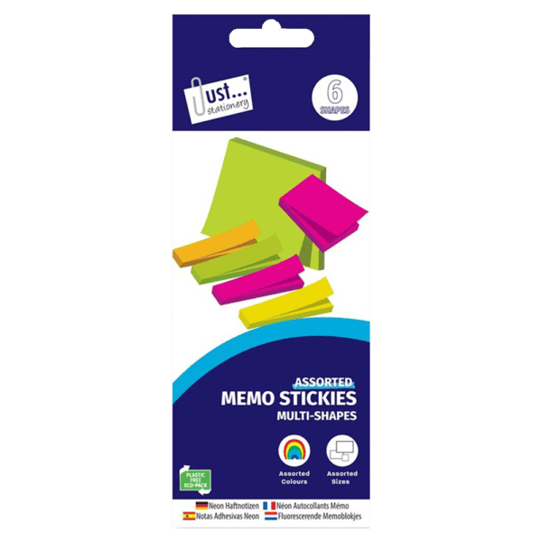 Just Stationery Neon Sticky Notes Assorted Colours 6 Pack from Harrisons Direct