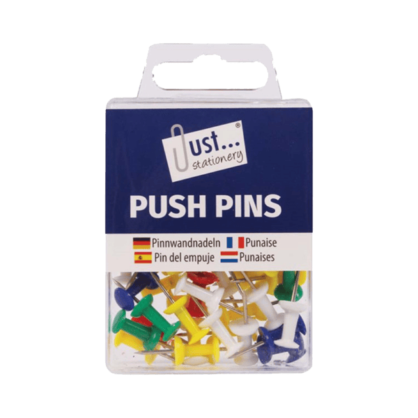 Just Stationery Push Pins Assorted Colours 50's from Harrisons Direct