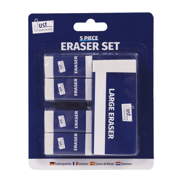 Just Stationery White Erasers 5 Pack from Harrisons Direct