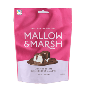 Mallow & Marsh Coconut Marshmallows Coated in Milk Chocolate 100g bag from Harrisons Direct