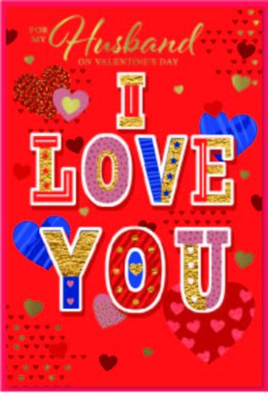 Valentine's Day Card Husband - Bright Text from Harrisons Direct