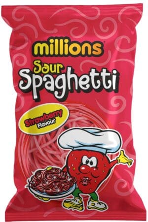 Millions Strawberry Spaghetti 120g Bags from Harrisons Direct.