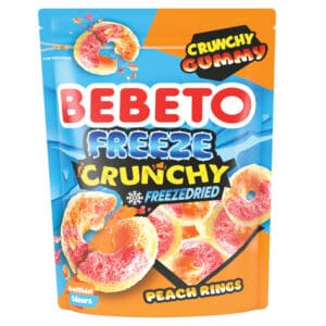 Bebeto Freeze Crunchy Peach Ring Gummies 35g bags from Harrisons Direct