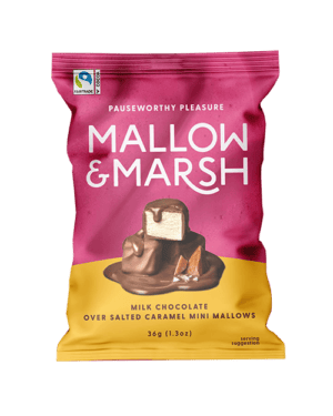 Mallow & Marsh Milk Chocolate Salted Caramel Mini Mallows 36g bags from Harrisons Direct