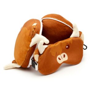 Relaxeazzz Highland Coo Cow Plush Travel Pillow Eye Mask from Harrisons Direct