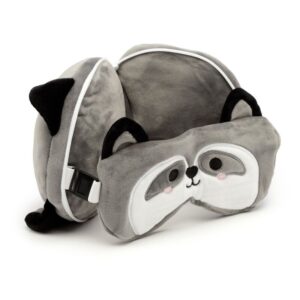 Relaxeazzz Raccoon Plush Travel Pillow & Eye Mask from Harrisons Direct