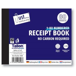 Just Stationery Receipt Book No Carbon Required 1-80 Numbered Pages from Harrisons Direct