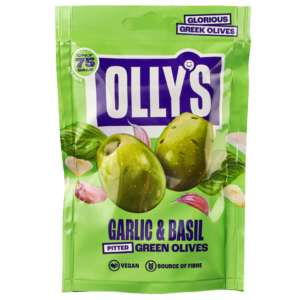 Olly's Basil Garlic Olives 50g from Harrisons Direct