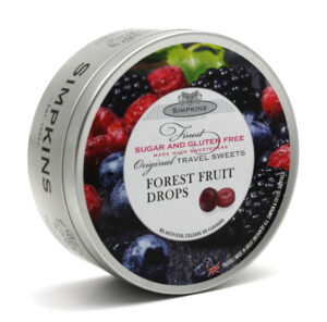 Simpkins Sugar & Gluten Free Forest Fruit Drops Travel Sweet Tins 150g from Harrisons Direct