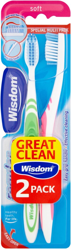 Wisdom Regular Plus Soft 2 Pack Toothbrush from Harrisons Direct