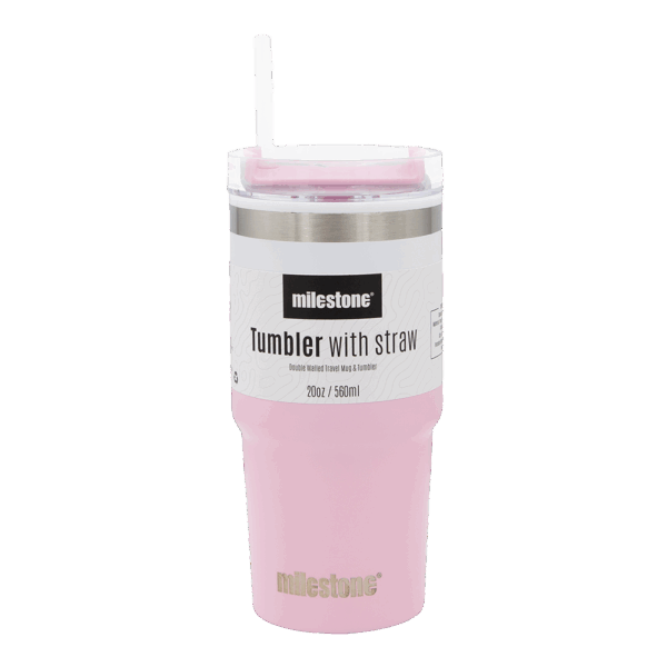 Milestone Tumbler Gradiant Pink with Straw 560ml from Harrisons Direct