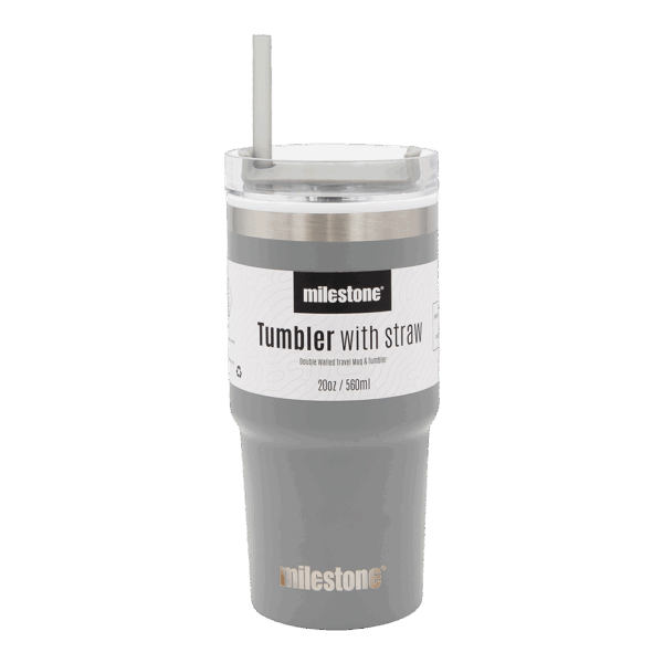 Milestone Tumbler Gradiant Grey with Straw 560ml from Harrisons Direct