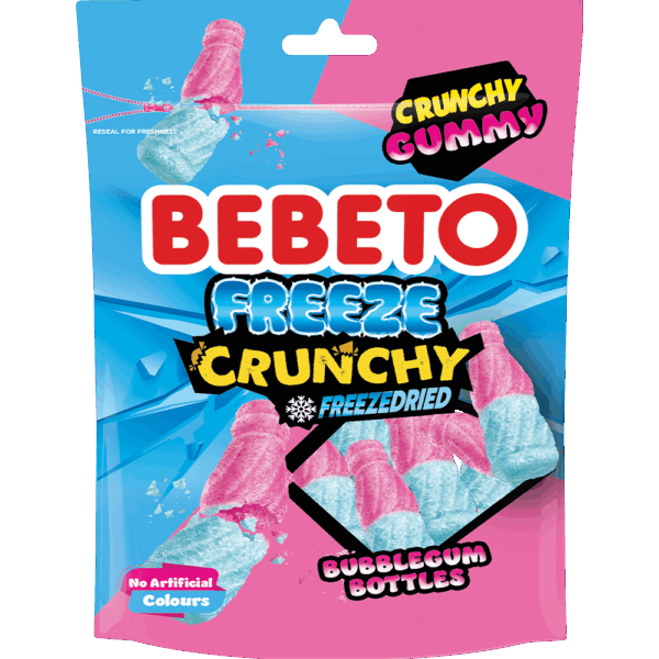Bebeto Freeze Crunchy Bubble Gum Bottles 35g from Harrisons Direct