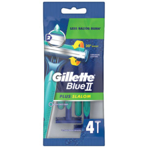Wholesale Gillette Blue II Plus Slalom Disposable Razor 4 Pack from Harrisons Direct