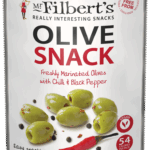 Wholesale Mr Filbert's Green Olives with Chilli & Black Pepper 50g from Harrisons Direct