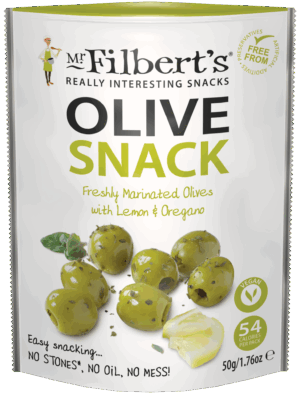 Wholesale Mr Filbert's Green Olives with Lemon & Oregano 50g from Harrisons Direct