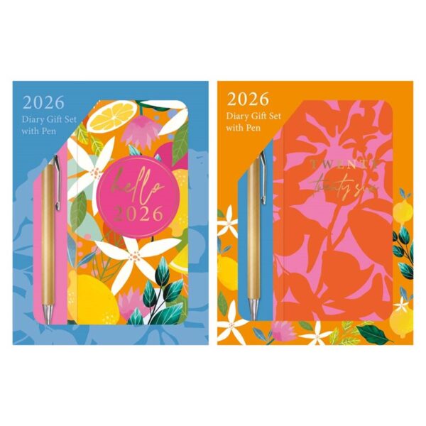 Wholesale 2026 Gift Set Diary Slim Week To View with Pen Tropical from Harrisons Direct