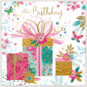 Wholesale Birthday Card - Open Square Presents 160mmx160mm from Harrisons Direct